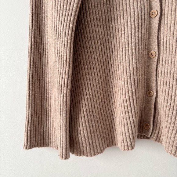 Reformation Fantino Cashmere Collared Cardigan Sweater Ribbed Knit Buttons Tan - Picture 4 of 7
